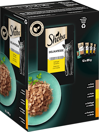 Nassfutter Katze, Delikatesse in Gelee - Geflügel Variation, Multipack (12x85 g) Sheba