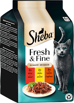 Nassfutter Katze mit Rind, Huhn & Lamm, fresh & fine, Multipack (6x50 g) Sheba