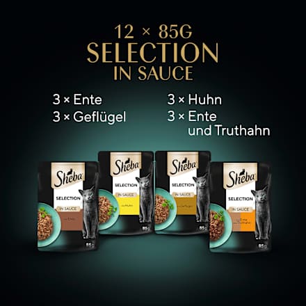 Nassfutter Katze, Huhn, Ente & Truthahn, Selection in Sauce - Geflügel Variation, Multipack (12x85 g) Sheba