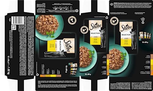 Nassfutter Katze, Huhn, Ente & Truthahn, Selection in Sauce - Geflügel Variation, Multipack (12x85 g) Sheba