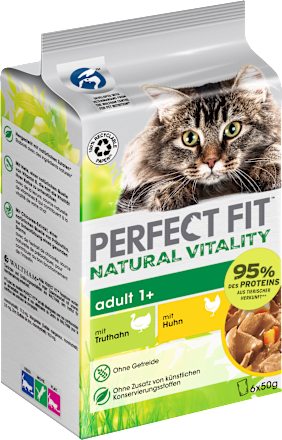 Nassfutter Katze mit Huhn & Truthahn, natural vitality, Multipack (6x50 g) PERFECT FIT