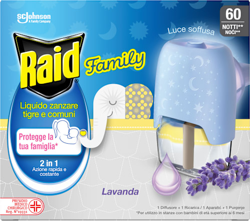 Diffusore liquido 60 notti Family con ricarica contro le zanzare Raid