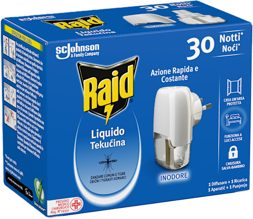Diffusore liquido 30 notti con ricarica contro le zanzare Raid