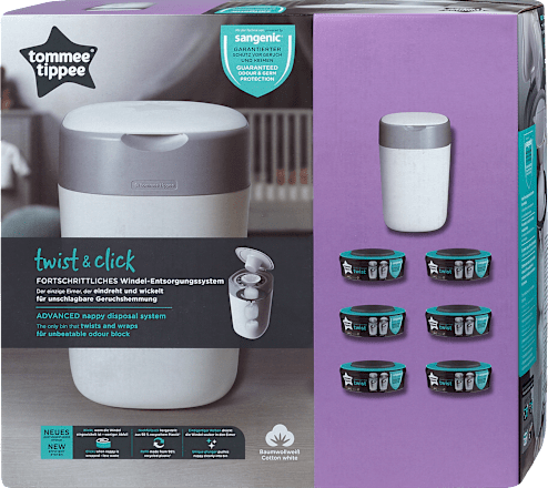 Windeleimer Twist & Click Sangenic + 6 Nachfüllkassetten weiß Tommee Tippee