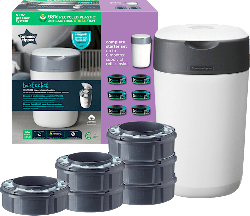 Windeleimer Twist & Click Sangenic, inklusive 6x Nachfüllpacks, weiß Tommee Tippee