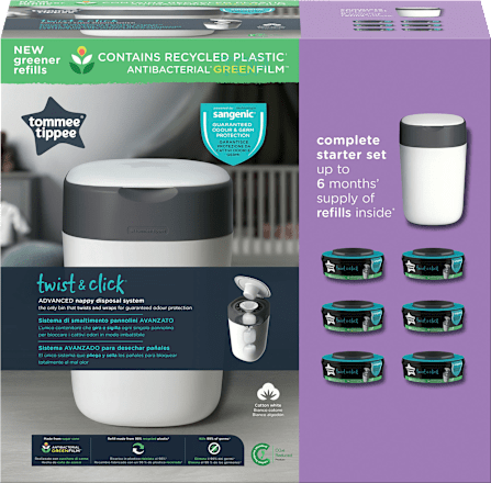 Windeleimer Twist & Click Sangenic, inklusive 6x Nachfüllpacks, weiß Tommee Tippee