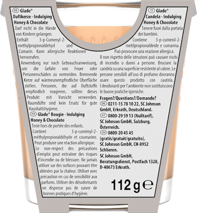 Duftkerze im Glas Indulging Honey & Chocolate 112 g glade