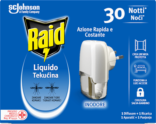 Diffusore liquido 30 notti con ricarica contro le zanzare Raid