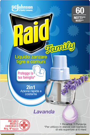Family polnilo, tekočina za električni aparat proti komarjem, sivka Raid