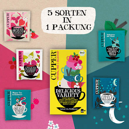 Früchtetee "Delicious Variety", 5 Sorten (20 Beutel) Cupper