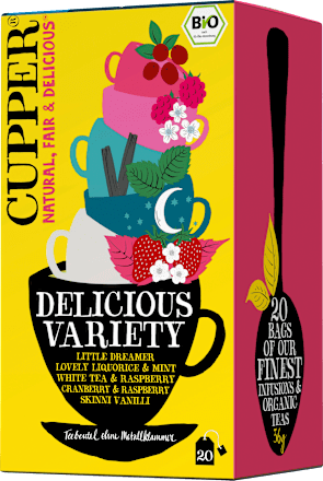 Früchtetee "Delicious Variety", 5 Sorten (20 Beutel) Cupper