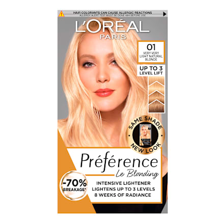 Vopsea permanentă Le Blonding 01 blond natural foarte deschis L'ORÉAL PARiS PRÉFÉRENCE