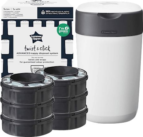 Windeleimer Twist & Click Sangenic, inklusive 6x Nachfüllpacks, weiß Tommee Tippee