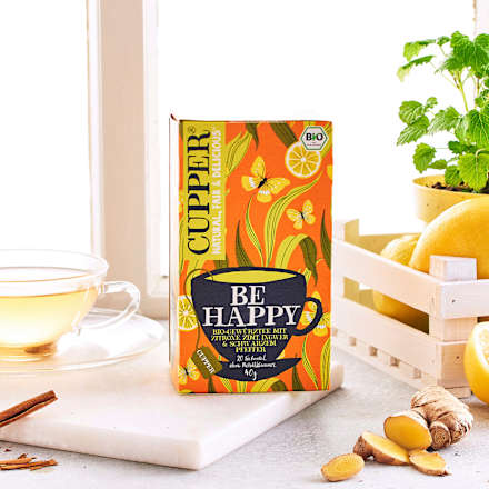 Gewürztee "Be Happy" mit Zitrone, Zimt, Ingwer, schwarzer Pfeffer (20 Beutel) Cupper