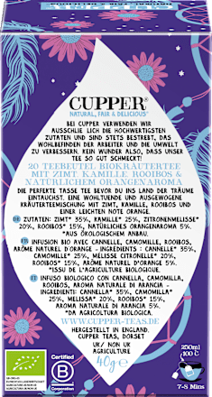 Kräutertee "Nightea Night" mit Zimt, Kamille, Rooibos & natürlichem Orangenaroma (20 Beutel) Cupper