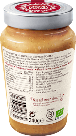 Erdnussbutter, Crunchy Peanut Butter WHOLE EARTH