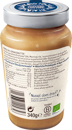 Erdnussbutter, Creamy Peanut Butter WHOLE EARTH