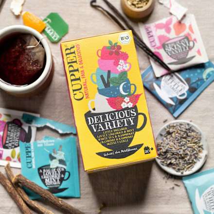 Früchtetee "Delicious Variety", 5 Sorten (20 Beutel) Cupper