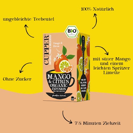 Früchtetee mit Mango & Limette (20 Beutel) Cupper
