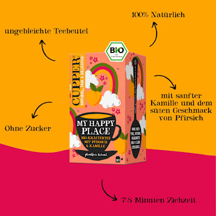 Kräutertee "My Happy Place" mit Pfirsich & Kamille (20 Beutel) Cupper