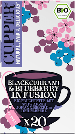 Früchtetee schwarze Johannisbeere, Heidelbeere (20 Beutel) Cupper