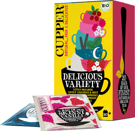 Früchtetee "Delicious Variety", 5 Sorten (20 Beutel) Cupper