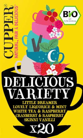 Früchtetee "Delicious Variety", 5 Sorten (20 Beutel) Cupper