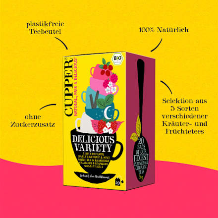 Früchtetee "Delicious Variety", 5 Sorten (20 Beutel) Cupper