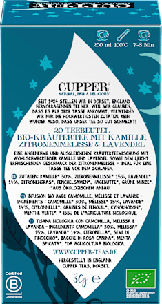Kräutertee "Little Dreamer" mit Kamille, Zitronenmelisse & Lavendel (20 Beutel) Cupper