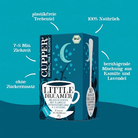 Kräutertee "Little Dreamer" mit Kamille, Zitronenmelisse & Lavendel (20 Beutel) Cupper