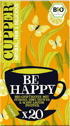 Gewürztee "Be Happy" mit Zitrone, Zimt, Ingwer, schwarzer Pfeffer (20 Beutel) Cupper