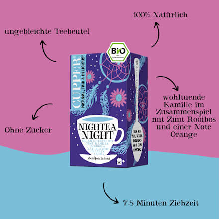 Kräutertee "Nightea Night" mit Zimt, Kamille, Rooibos & natürlichem Orangenaroma (20 Beutel) Cupper