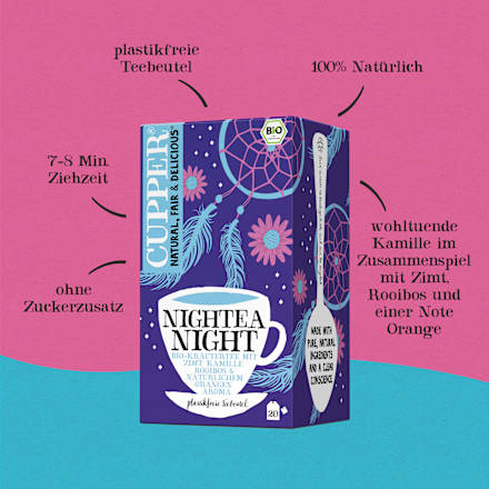 Kräutertee "Nightea Night" mit Zimt, Kamille, Rooibos & natürlichem Orangenaroma (20 Beutel) Cupper