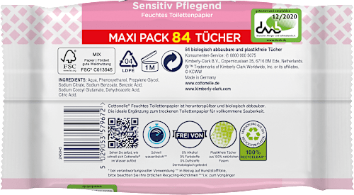 Feuchtes Toilettenpapier Sensitiv Pflegend, Maxi Pack Cottonelle