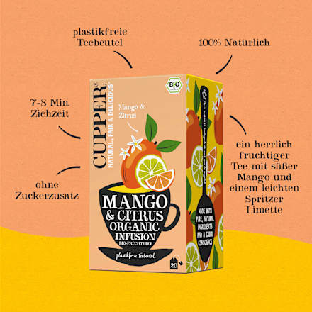 Früchtetee mit Mango & Limette (20 Beutel) Cupper