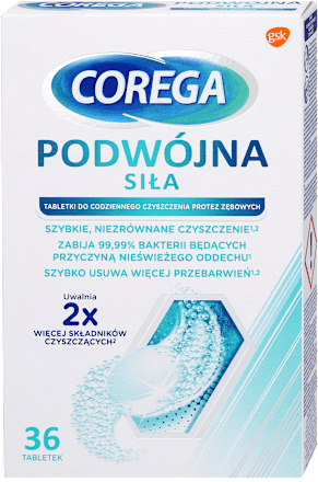 Tabletki do czyszczenia protez, Podwójna siła  COREGA