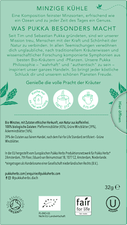 Kräutertee "Drei Minze" mit Pfefferminze, Grüner Minze & Ackerminze (20 Beutel) pukka