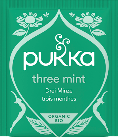 Kräutertee "Drei Minze" mit Pfefferminze, Grüner Minze & Ackerminze (20 Beutel) pukka