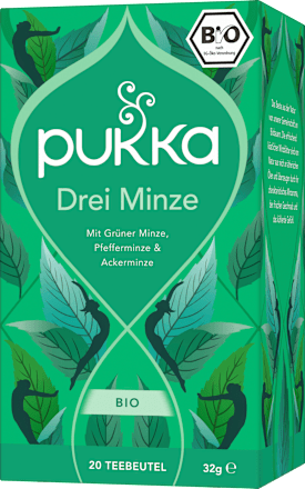 Kräutertee "Drei Minze" mit Pfefferminze, Grüner Minze & Ackerminze (20 Beutel) pukka