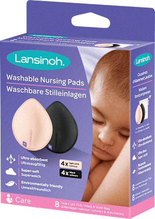 Stilleinlagen Mama waschbar, hellrosa und schwarz Lansinoh