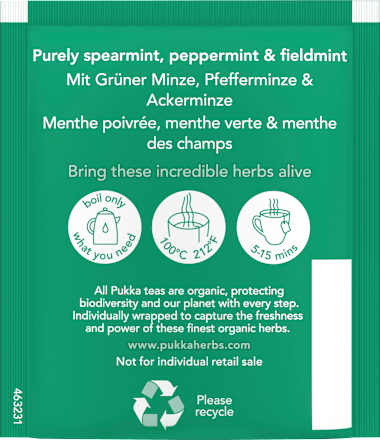 Kräutertee "Drei Minze" mit Pfefferminze, Grüner Minze & Ackerminze (20 Beutel) pukka