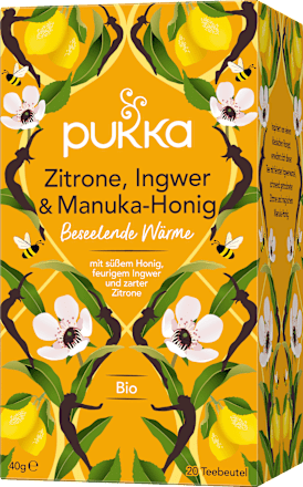 Kräutertee Zitrone, Ingwer & Manuka-Honig, beseelende Wärme (20 Beutel) pukka