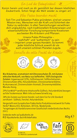 Kräutertee Zitrone, Ingwer & Manuka-Honig, beseelende Wärme (20 Beutel) pukka