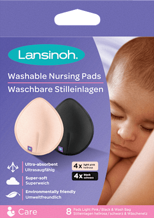 Stilleinlagen Mama waschbar, hellrosa und schwarz Lansinoh