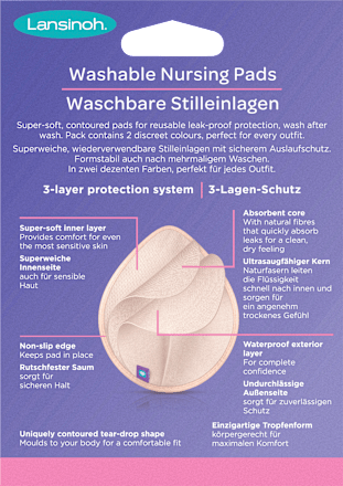 Stilleinlagen Mama waschbar, hellrosa und schwarz Lansinoh