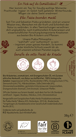 Kräutertee "Winterfreude" mit Ingwer, Rooibos, Orange & Sternanis (20 Beutel) pukka