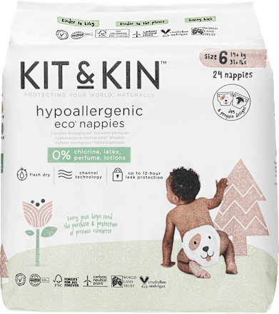 Hypoalergénne plienky, veľkosť 6, pre deti s hmotnosťou od 14 kg KIT&KIN