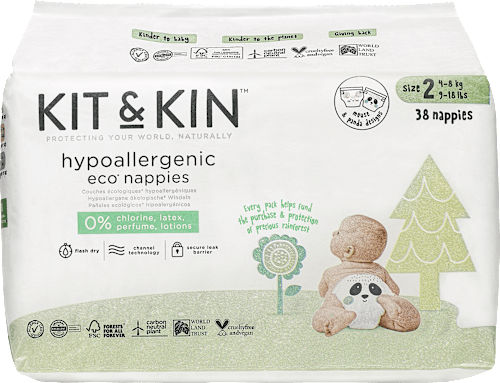 Hypoalergénne plienky, veľkosť 2, pre deti s hmotnosťou 4 – 8 kg KIT&KIN