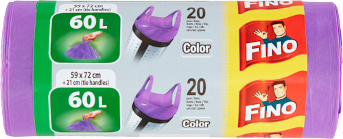 Торби за смет със завръзващи се дръжки COLOR 60L FINO