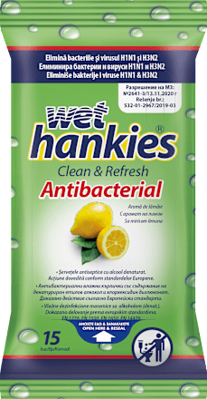 Антибактериални влажни кърпи за ръце Clean & Refresh с лимон wet hankies